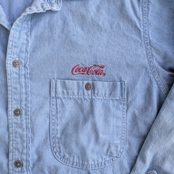 Vintage 90s Coca Cola Denim Button Down Shirt - Picture 3 of 9